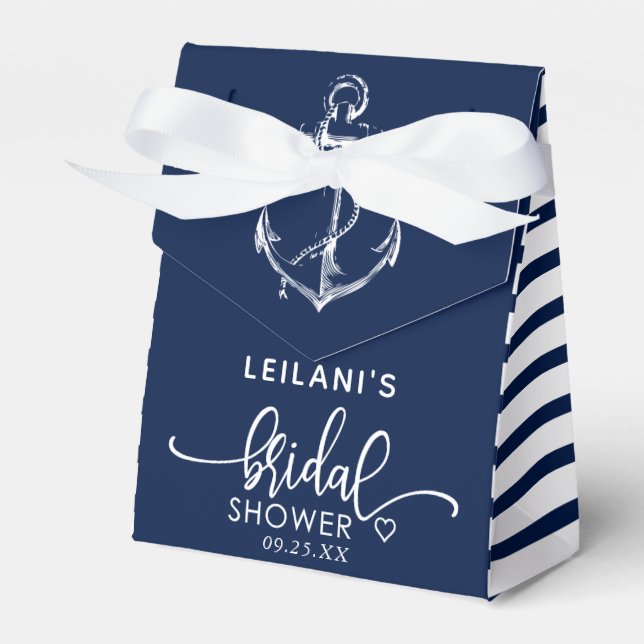 Nautical Anchor Bridal Shower Navy Blue Favor Boxes (Front Side)