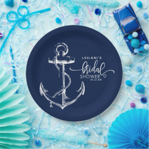 Nautical Anchor Bridal Shower Navy Paper Plates