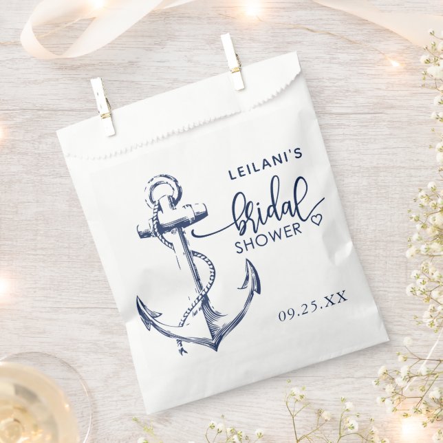 Nautical Anchor Bridal Shower White Favor Bag (Clipped)
