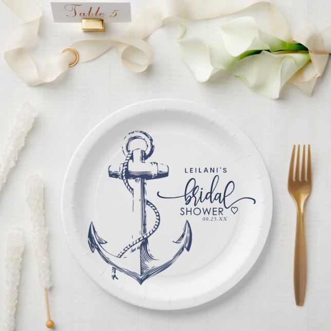 Nautical Anchor Bridal Shower White Paper Plates (Wedding)