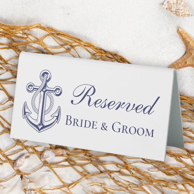 Nautical Anchor Bride Groom Reserved Wedding Table Tent (Creator Uploaded)