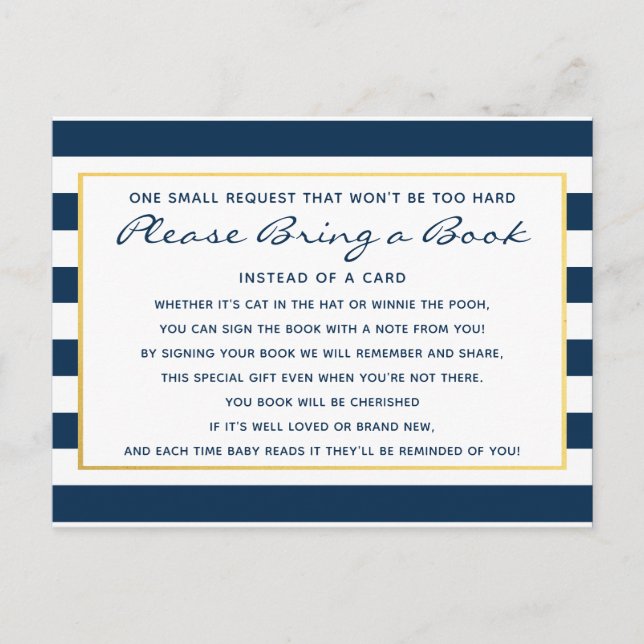 Nautical Anchor Bring a Book Library Baby Shower Invitation Postcard (Front)