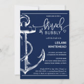 Nautical Anchor Brunch Bubbly Bridal Shower Navy Invitation (Front)