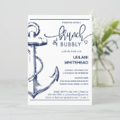 Nautical Anchor Brunch Bubbly Bridal Shower White Invitation (Standing Front)
