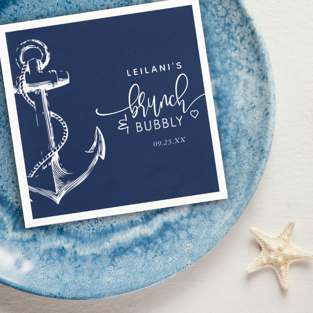 Nautical Anchor Brunch Bubbly Navy Blue Napkins (Creator Uploaded)