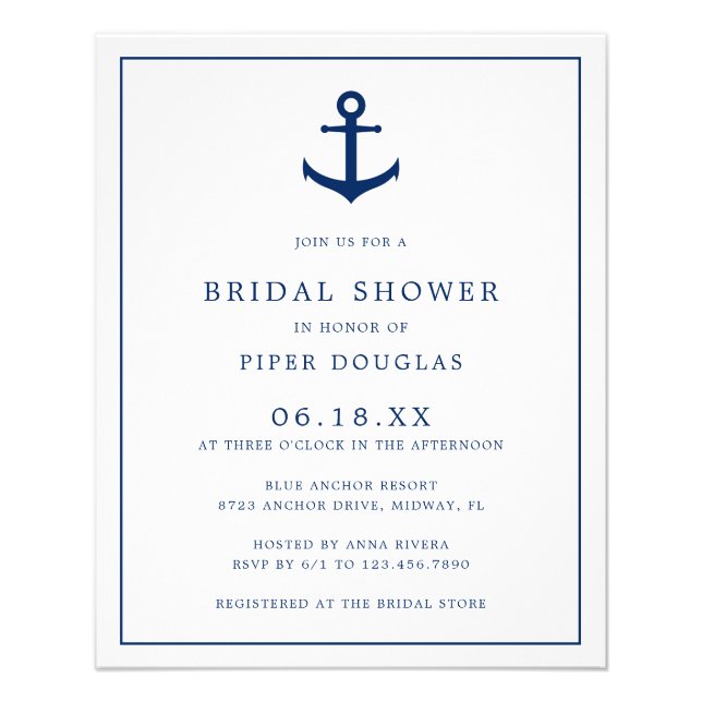 Nautical Anchor Budget Bridal Shower Invitation Flyer (Front)