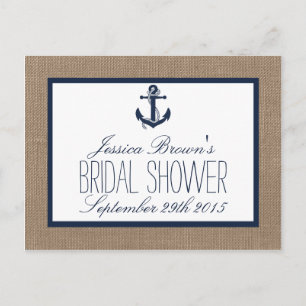 Nautical Anchor Burlap Bridal Shower Recipe Cards