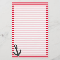 Nautical Anchor; Cadmium Red Stripes; Striped Stationery