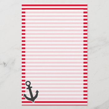 Nautical Anchor; Cadmium Red Stripes; Striped Stationery by Baby_Shower_Boutique at Zazzle