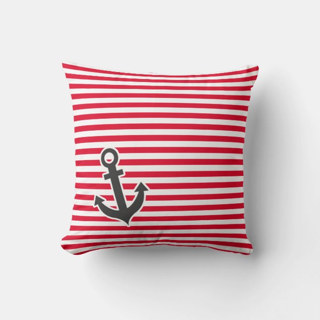 Nautical Anchor; Cadmium Red Stripes; Striped Throw Pillow (Front)