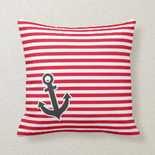 Nautical Anchor; Cadmium Red Stripes; Striped Throw Pillow