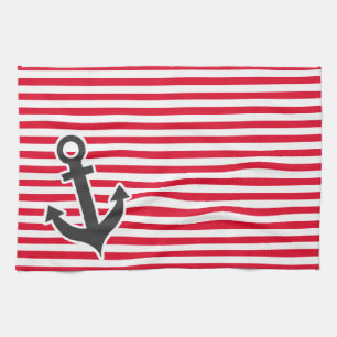 Nautical Anchor; Cadmium Red Stripes; Striped Towel