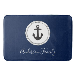 Nautical Anchor Calligraphy Bath Mat