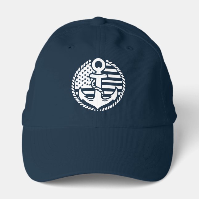 Nautical Anchor Cap with Distressed American Flag  (Front)