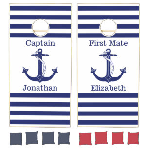 Nautical Anchor Captain and First Mate Add Names Cornhole Set