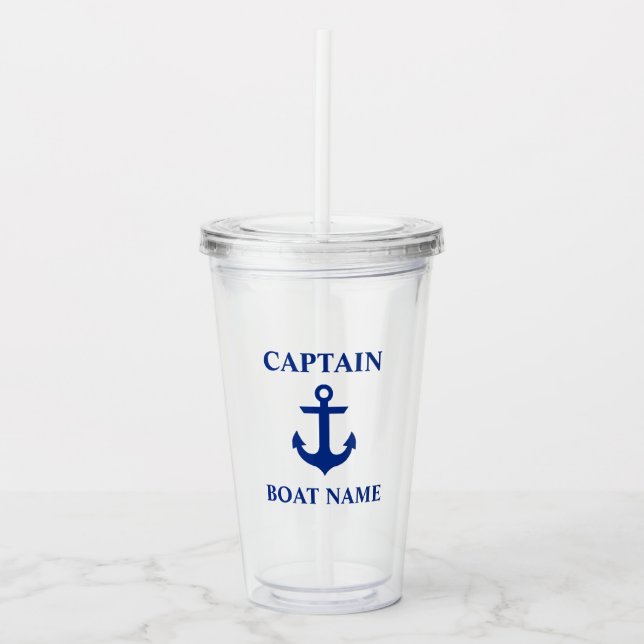 Nautical Anchor Captain Boat Name Acrylic Tumbler (Front)