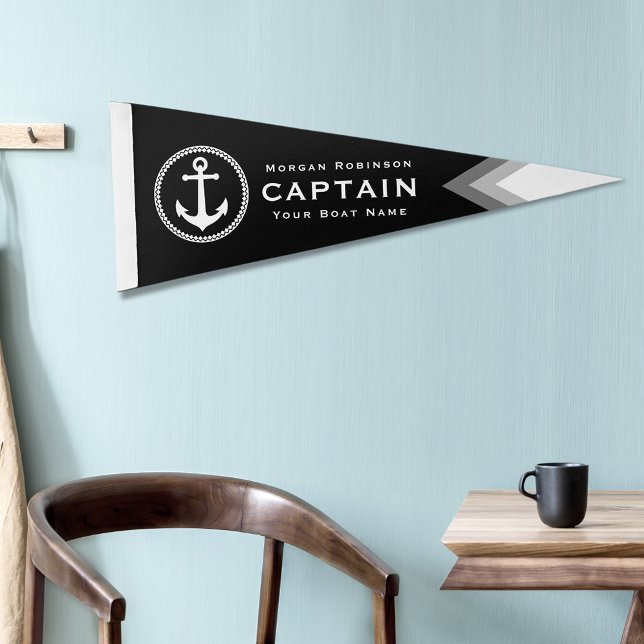 Nautical Anchor Captain Boat Name Diamond Pennant Flag (Creator Uploaded)
