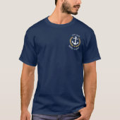 Nautical Anchor Captain Boat Name Gold Laurel Navy T-Shirt (Front)