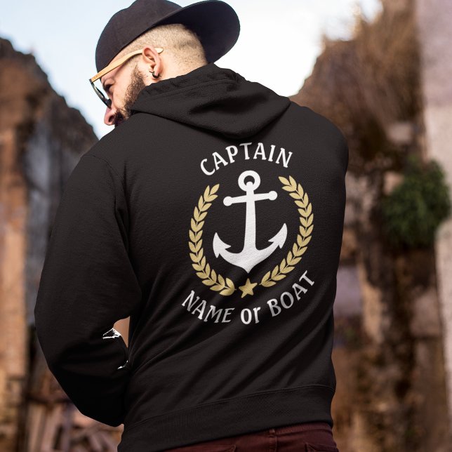 Nautical Anchor Captain Boat Name Gold Laurel Zip Hoodie (Creator Uploaded)