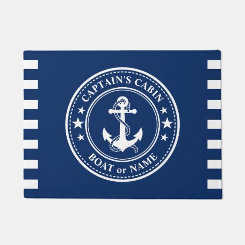 Nautical Anchor Captain Cabin Boat Name Navy Doormat