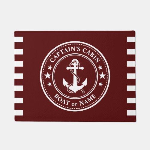 Nautical Anchor Captain Cabin Boat Name Red Doormat