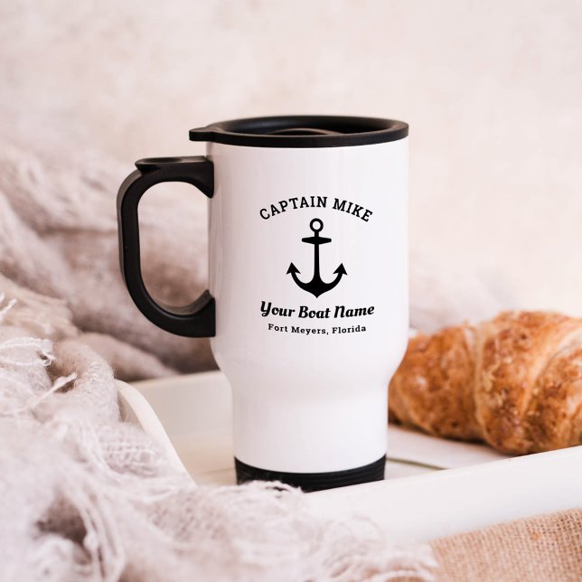 Nautical Anchor Captain Custom Boat Name Travel Mug (Creator Uploaded)
