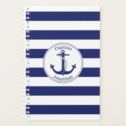 Nautical Anchor Captain Navy Blue Stripe Planner