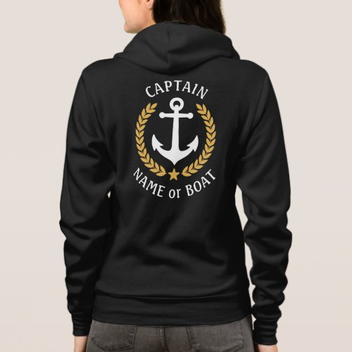 Nautical Anchor Captain or Boat Name Gold Laurel Hoodie