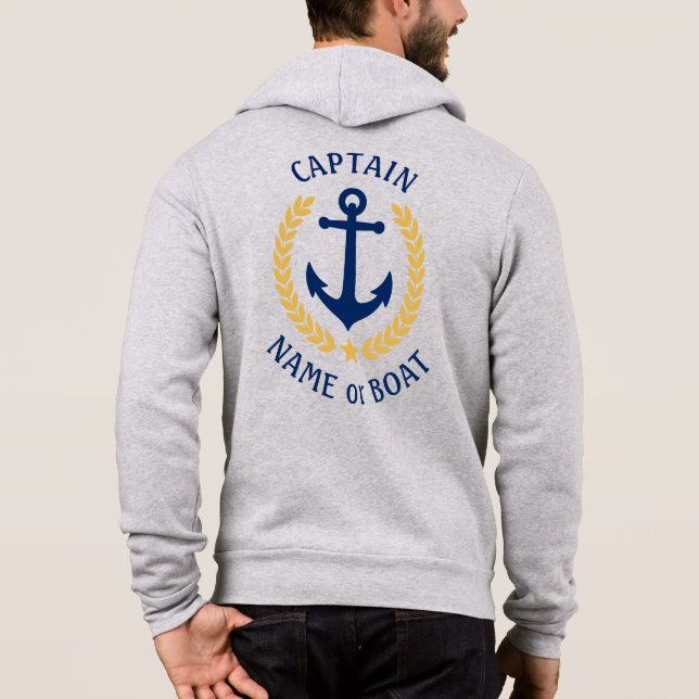 Nautical Anchor Captain Your Boat Name Gold Laurel Hoodie (Back)