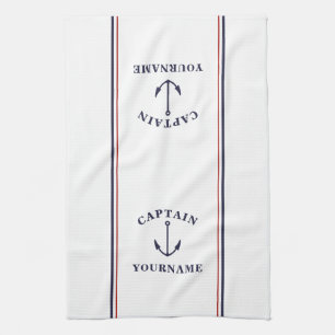 Nautical Anchor Captain Your Name Kitchen Towels