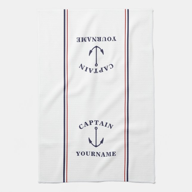 Nautical Anchor Captain Your Name Kitchen Towels (Vertical)
