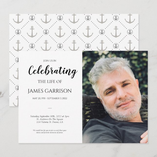 Nautical Anchor Celebration of Life With Photo Invitation (Front/Back)