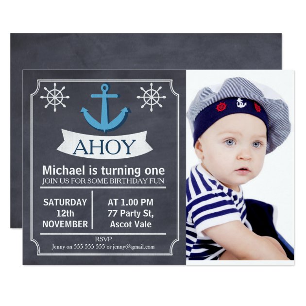 Nautical Anchor Chalkboard Birthday Invitation
