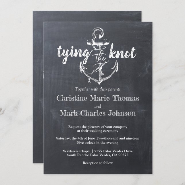 Nautical Anchor Chalkboard Rustic Wedding Invitation (Front/Back)