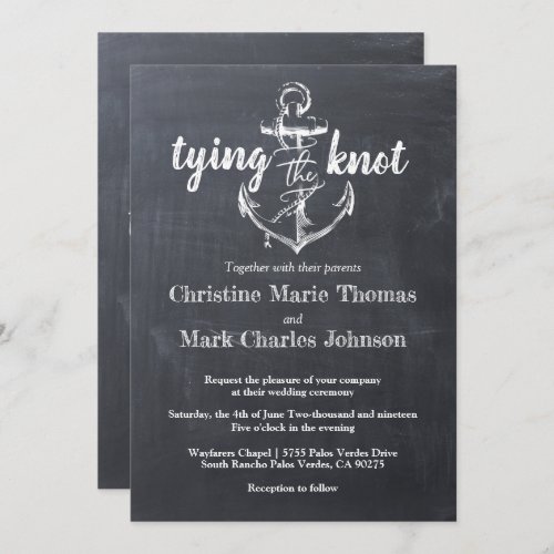 Nautical Anchor Chalkboard Rustic Wedding Invitation