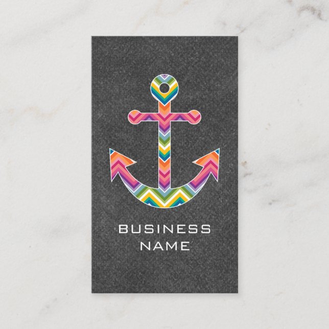 Nautical Anchor Chalkboard with Bright Chevrons Business Card (Front)