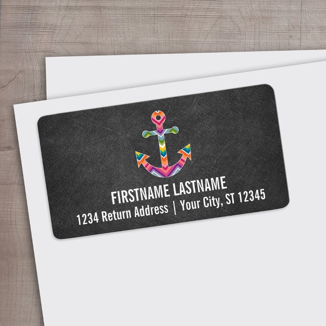 Nautical Anchor Chalkboard with Bright Chevrons Label (Custom Address Label)