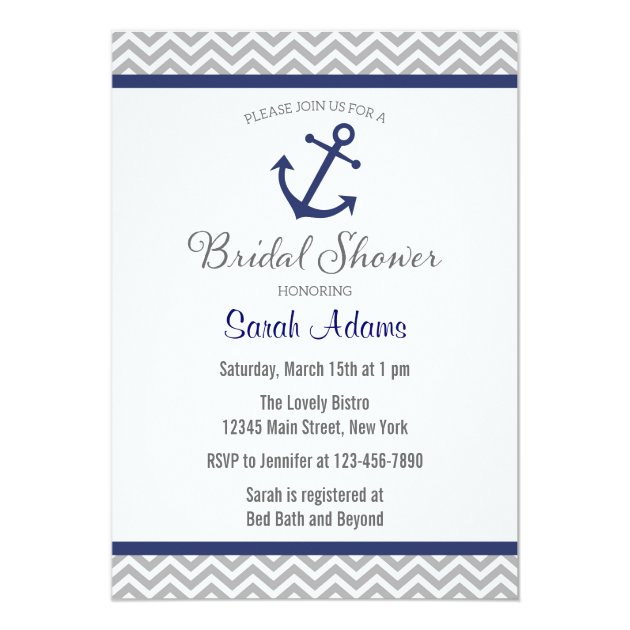 Nautical Anchor Chevron Bridal Shower Invitation