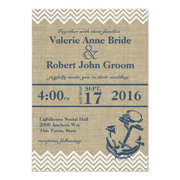 Nautical Anchor Chevron Wedding Invitation
