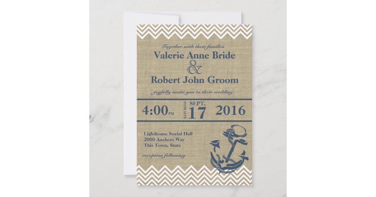 Nautical Anchor Chevron Wedding Invitation | Zazzle