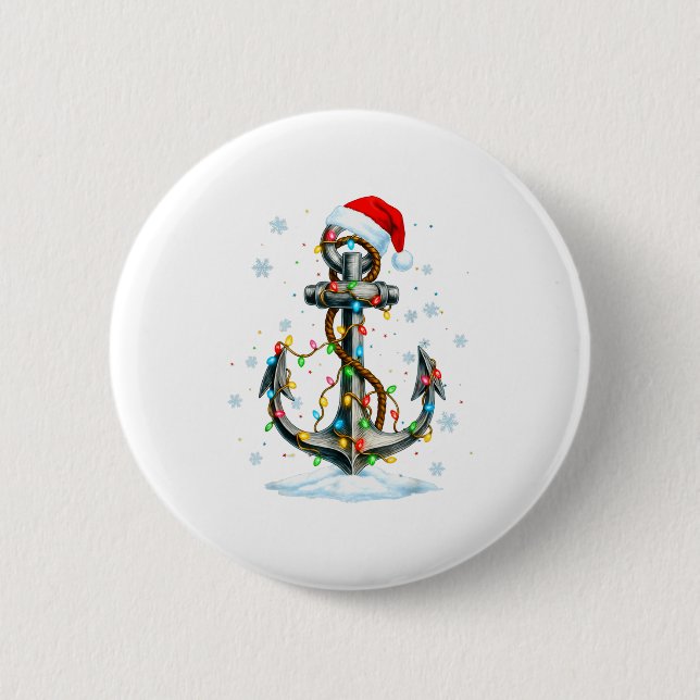 Nautical Anchor Christmas Lights Boating Sailor  Button (Front)