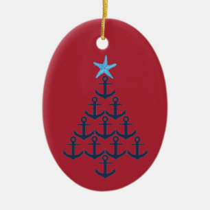 Nautical Anchor Christmas Tree Ceramic Ornament