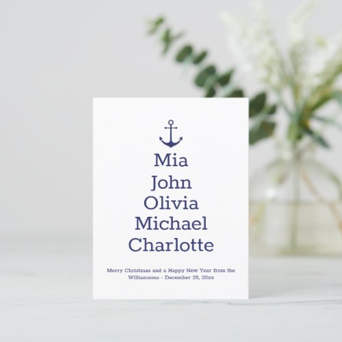 Nautical anchor Christmas tree custom names card