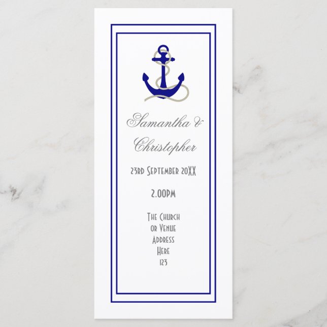 Nautical anchor church wedding program (Front)