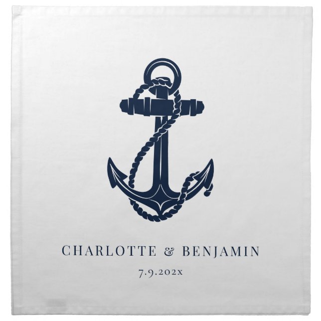 Nautical Anchor Coastal Beach Wedding Cloth Napkin (Front)