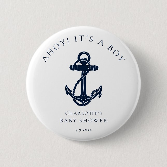 Nautical Anchor Coastal Boy Baby Shower Button (Front)