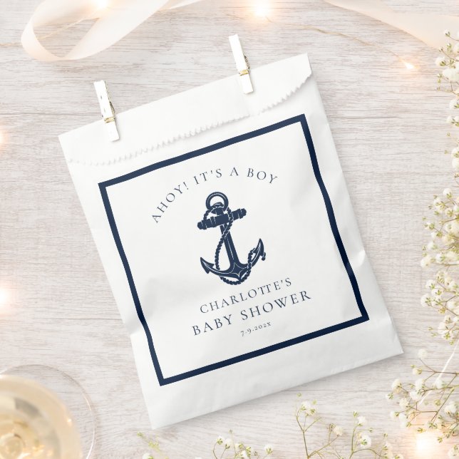 Nautical Anchor Coastal Boy Baby Shower Favor Bag (Clipped)