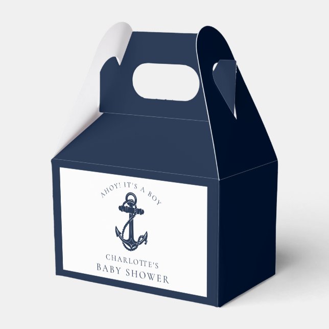 Nautical Anchor Coastal Boy Baby Shower Favor Boxes (Front Side)