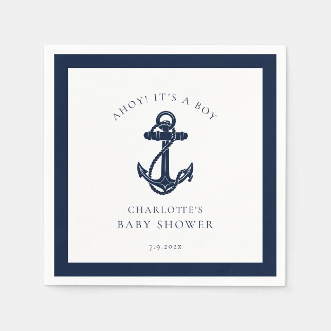 Nautical Anchor Coastal Boy Baby Shower Paper Napkins (Front)