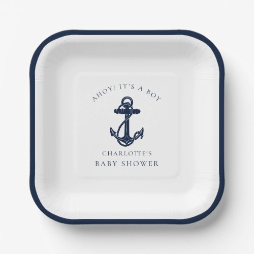 Nautical Anchor Coastal Boy Baby Shower Paper Plates